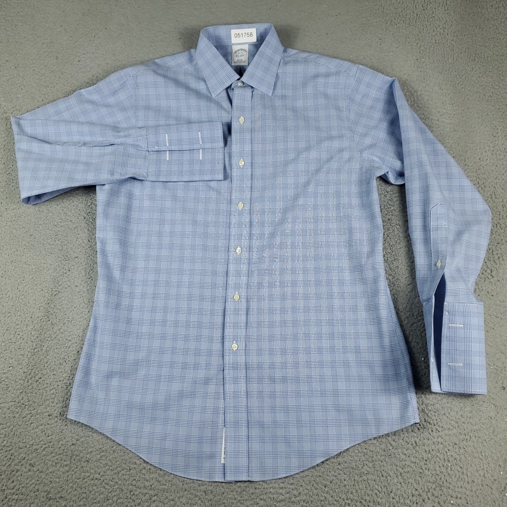 Brooks Brothers Shirt Mens Size 16 Blue Plaid French Cuff Dress Button Up - Picture 2 of 6